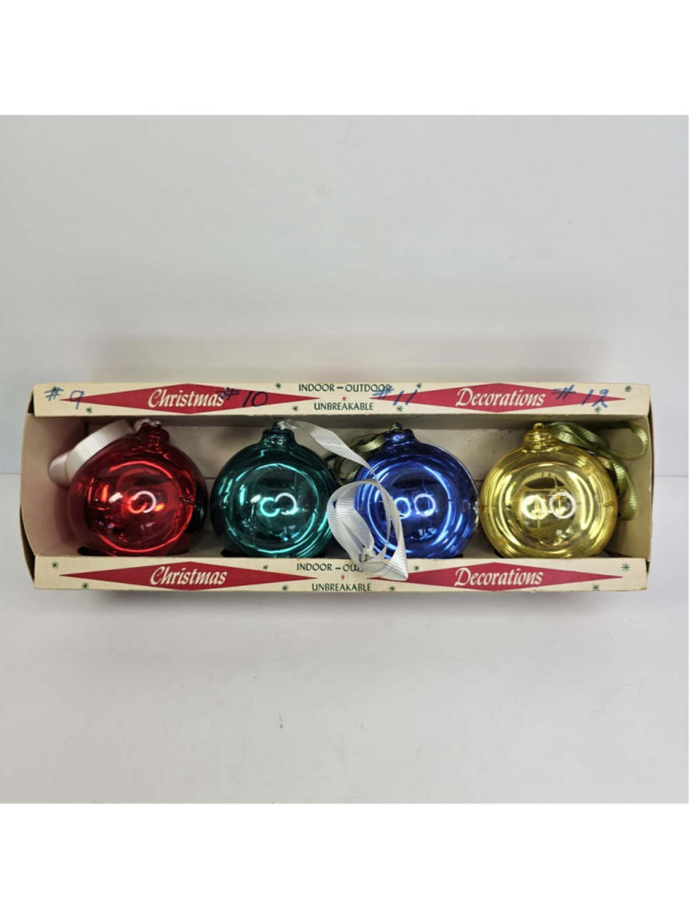 Vintage Jewelbrite Yule Craft Plastic Christmas Ornaments Boxed Rare Set 4 USA
